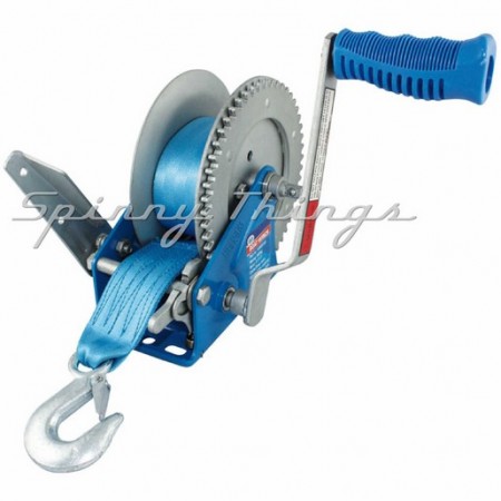 Boat Winch Braked 5:1, 1:1. 900kg capacity. Strap & Snap-on hook
